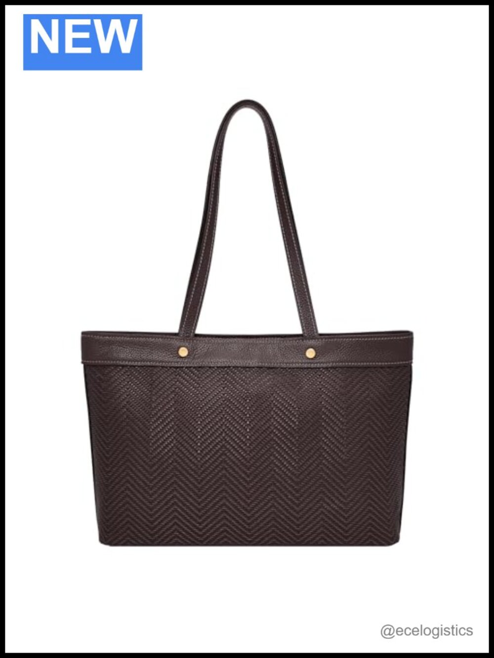 Woven Tote Bag with Leather Trim, Fits 15" Laptop, Shoulder Strap